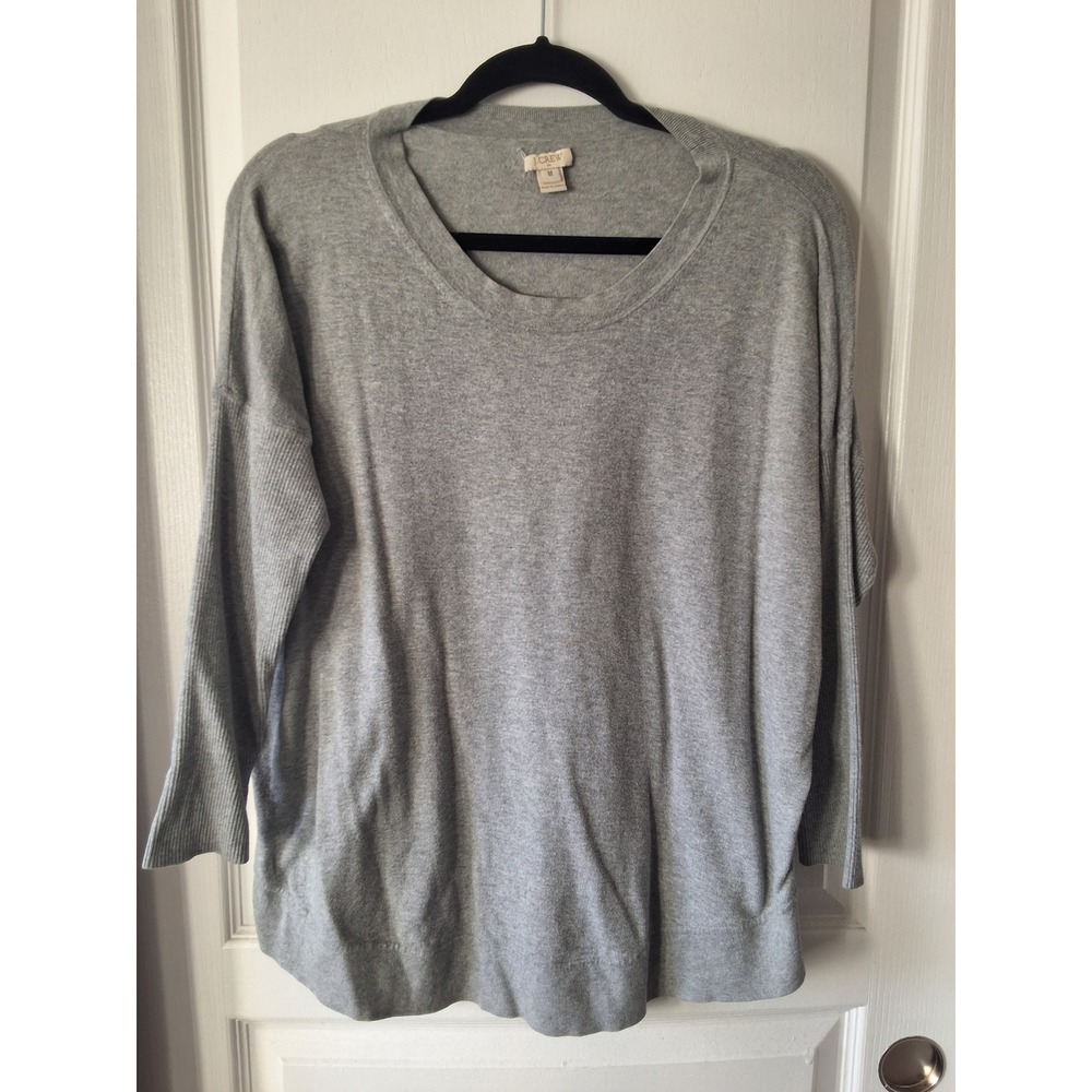 J.Crew Women Medium Cotton Crewneck Sweater Ribbed Sleeve Casual Classic